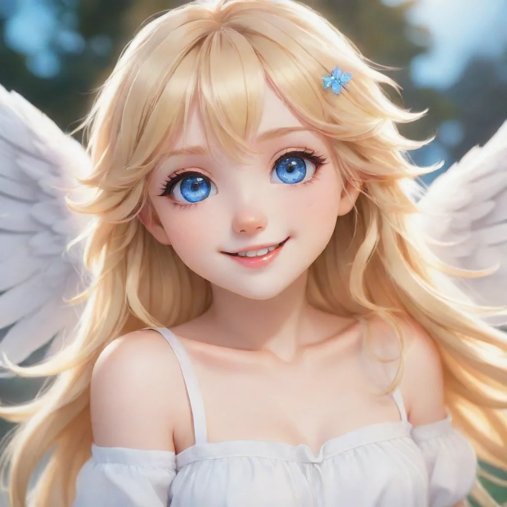 aiamazing cute anime blonde angel with blue eyes smiling. awesome portrait 2