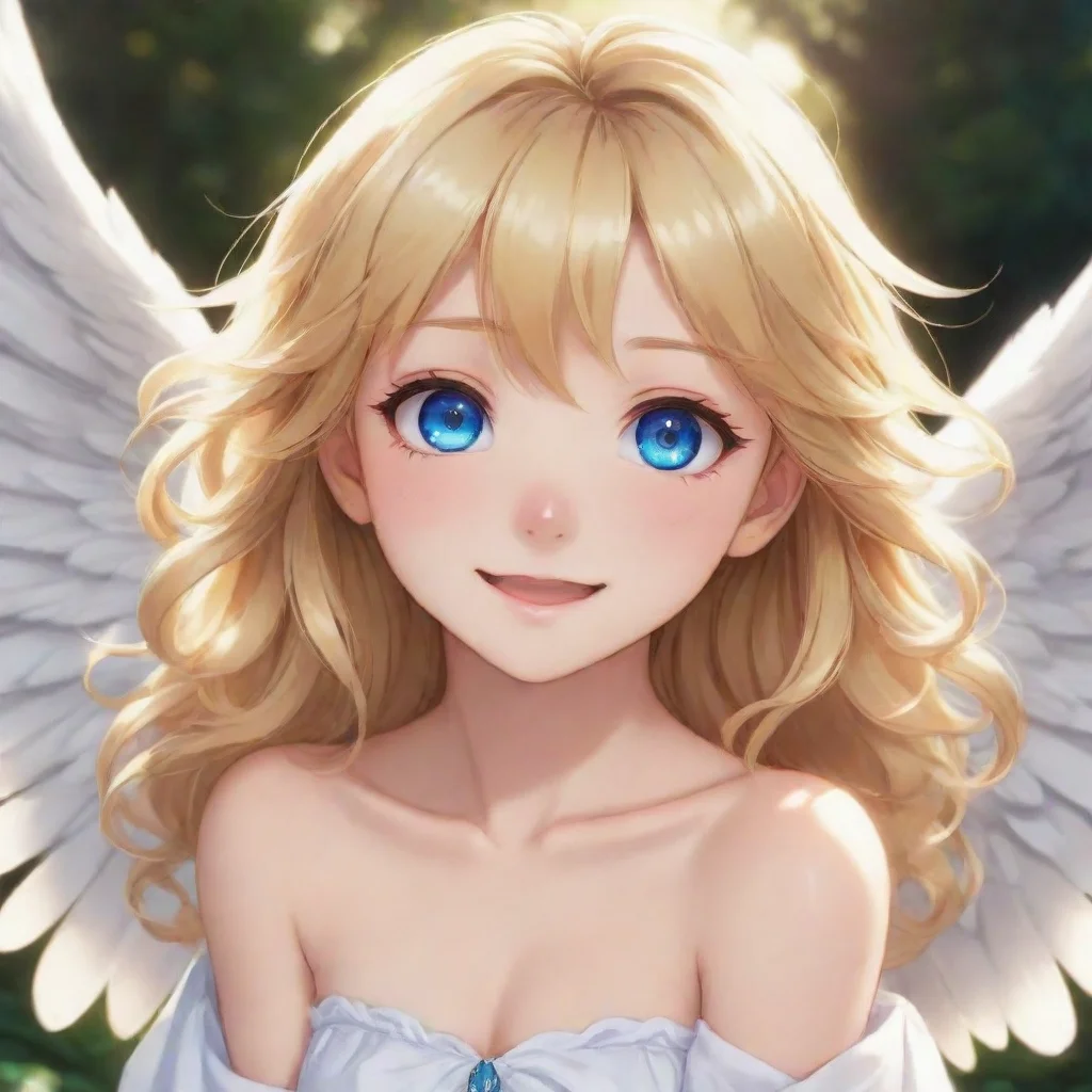amazing cute happy blonde anime anime angel with blue eyes awesome portrait 2