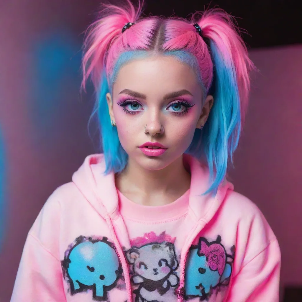 aiamazing cute woman%2C pink and baby blue%2C babygirl aesthetic in neon punk style awesome portrait 2