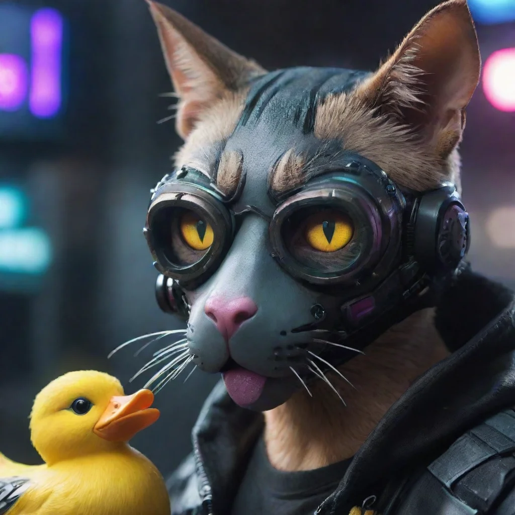 amazing cyberpunk cat with duck mouth mask awesome portrait 2