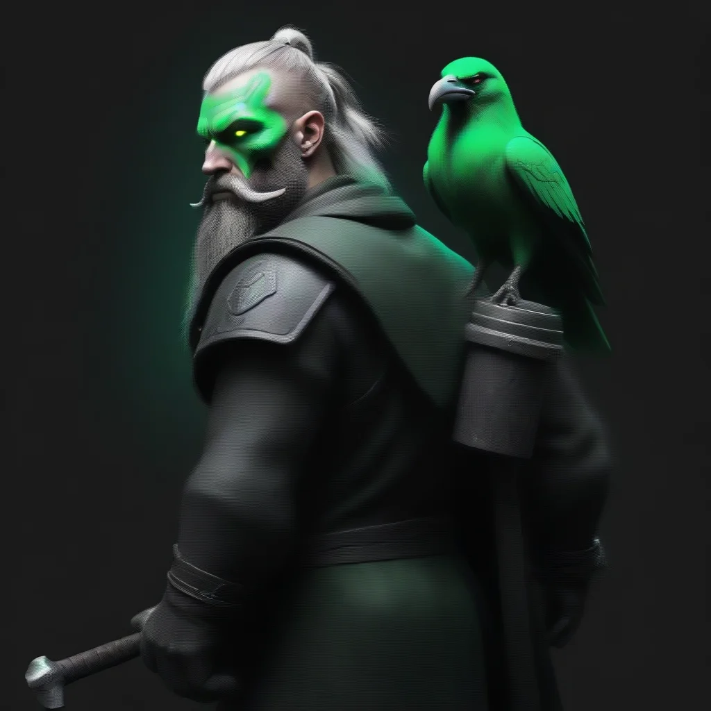 aiamazing cyberpunk neon bearded dradlock viking matrix green odins raven with axe awesome portrait 2