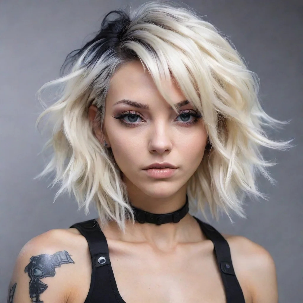 aiamazing cyberpunk nomad with platinum blonde wavy bob with black roots awesome portrait 2