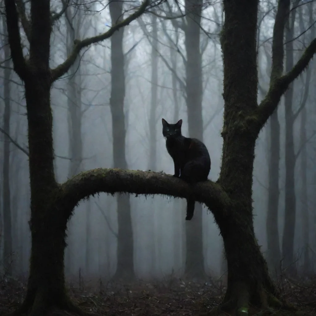 aiamazing dark forest with cat in tree awesome portrait 2