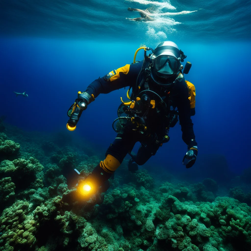 aiamazing deep ocean diver with a flashlight awesome portrait 2