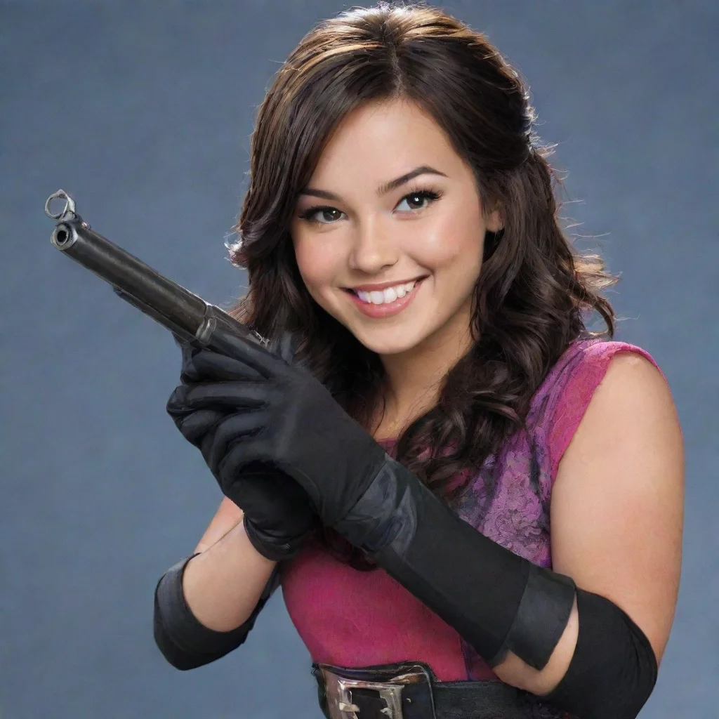 aiamazing demi levato from disney camp rock smiling with black gloves and gun awesome portrait 2