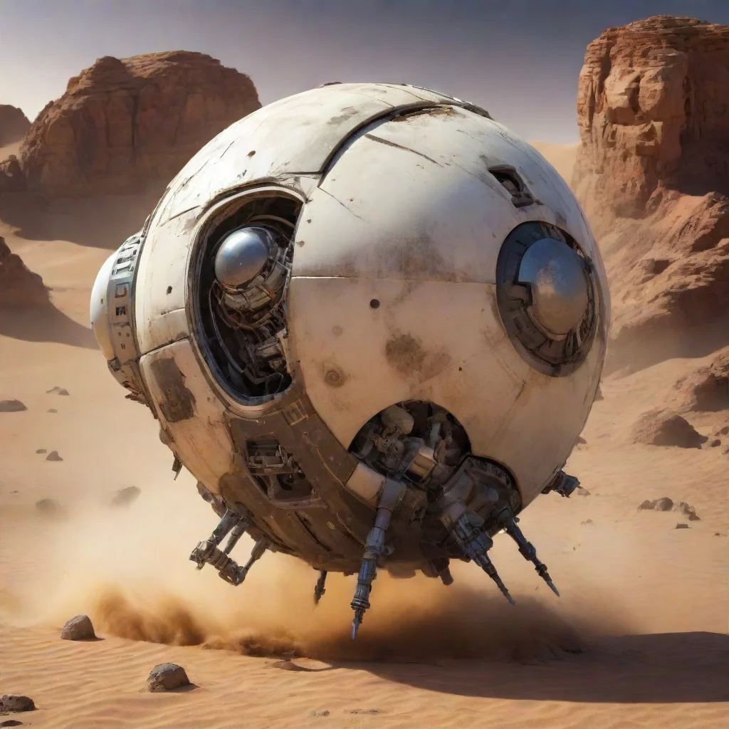 amazing desert planet crashed spheric spaceship robot detailed awesome portrait 2
