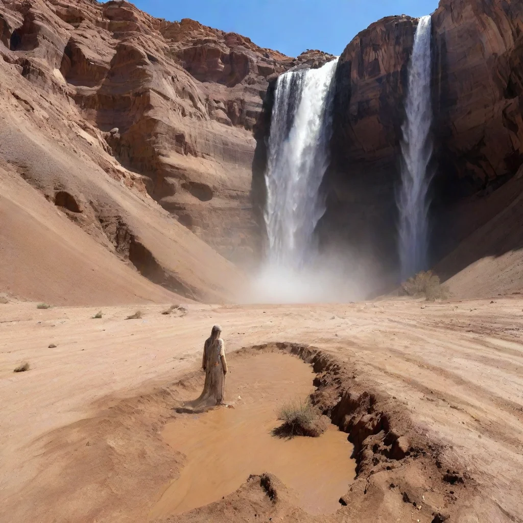 amazing desert with angel who water fall down in dirt awesome portrait 2