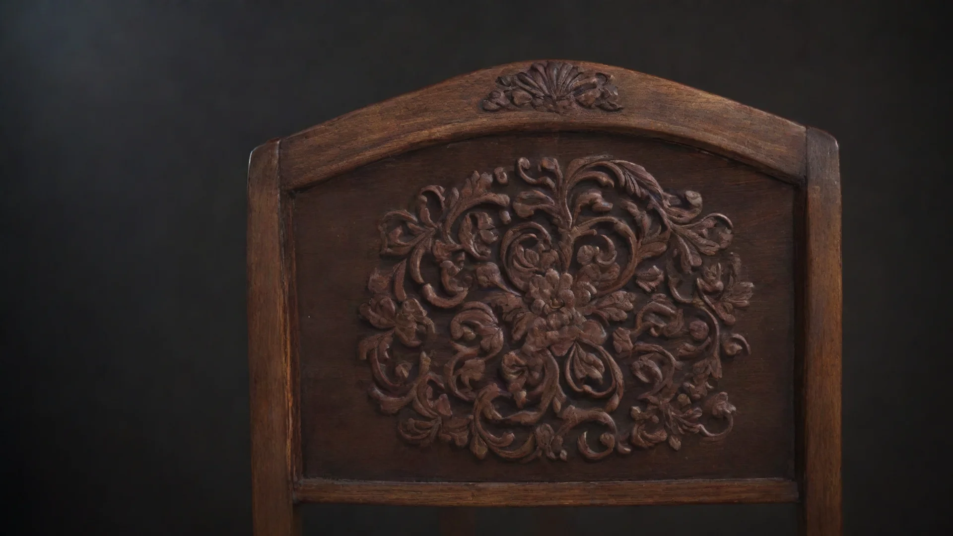 aiamazing detail view of a modern dark brown and decorated wooden chair back%2C image blurred at the edge with high craftsmanship and dark background awesome portrait 2 hdwidescreen