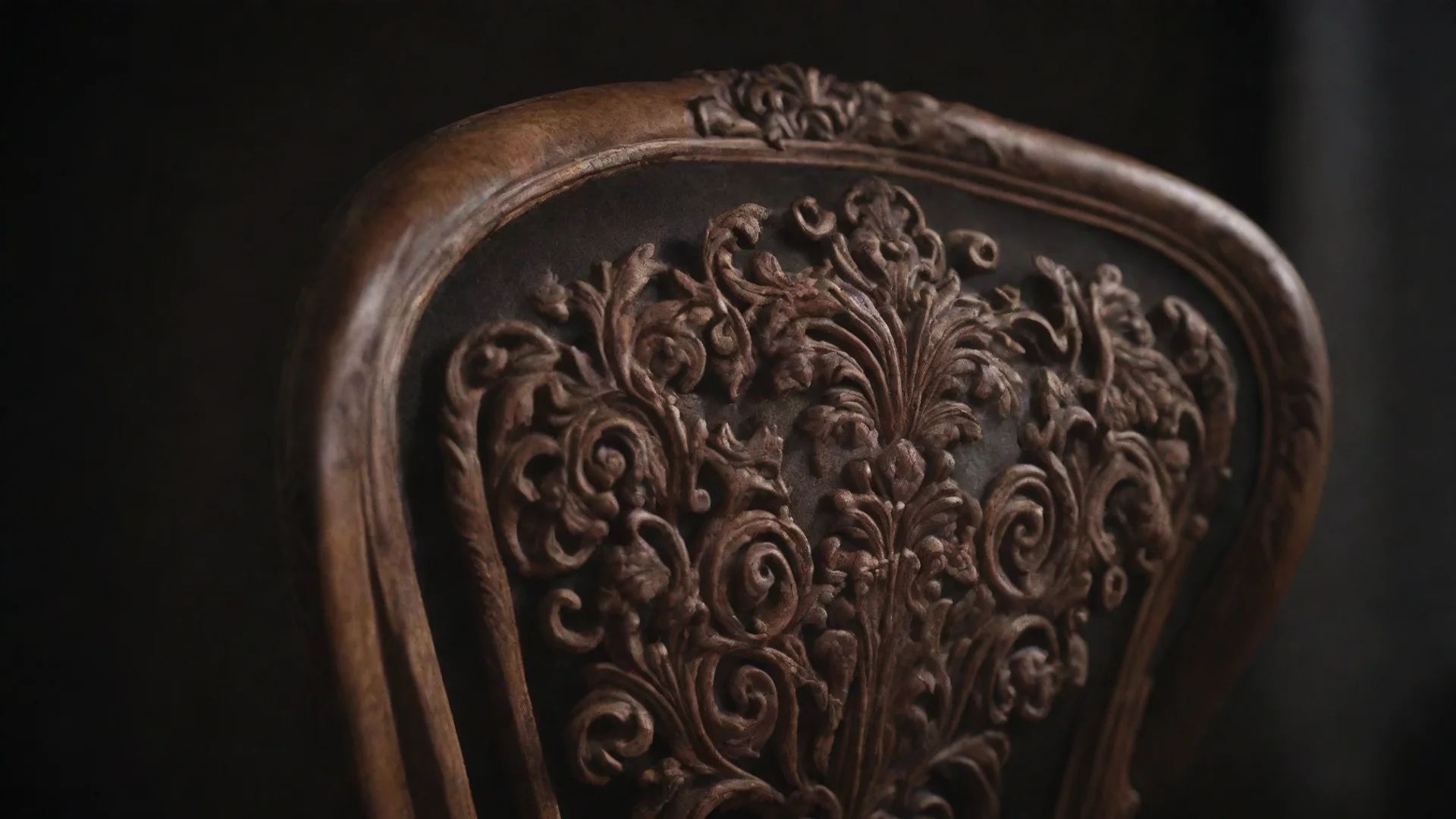 aiamazing detail view of an ornate chair back dark brown at the edge blurred with high craftsmanship and dark background awesome portrait 2 hdwidescreen