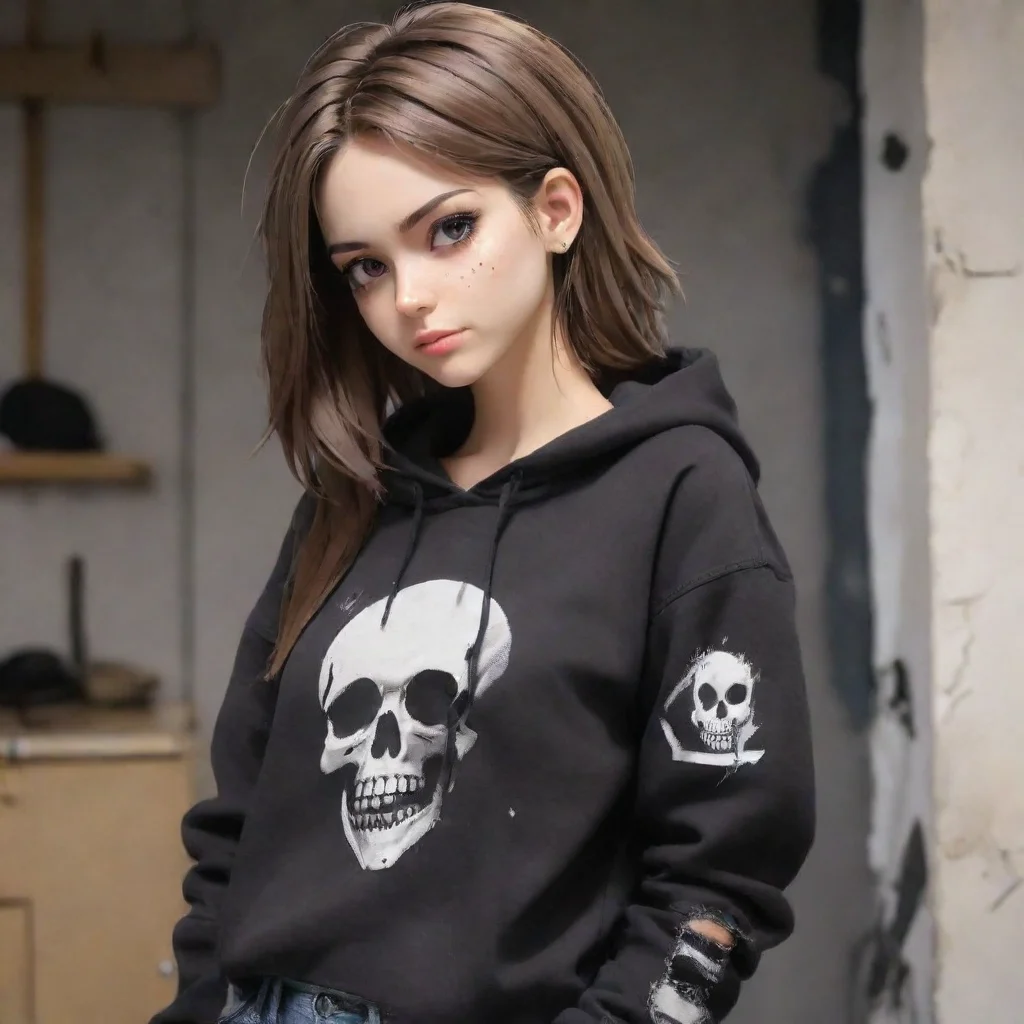 amazing detailed Right behind eher was ash hirisho a slightly shorter girl with ash brown hair dark brown eyes wearing bakugos skull merch hoodie with ripped jeans Behind the girl there was another 