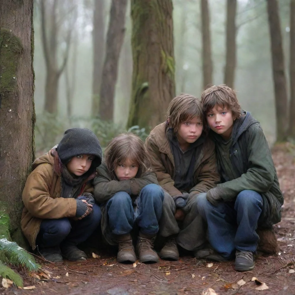 amazing detailed Theres a Three homeless kids outside cold on the forest as you approach them As I approached the three homeless kids huddled together in the cold forest I couldnt help but feel a