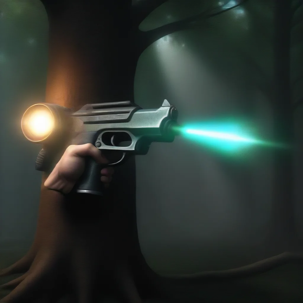 amazing detailed sure Alright I point the ray gun at a nearby tree and pull the trigger A harmless beam of light shoots out and hits the tree causing it to glow for a moment