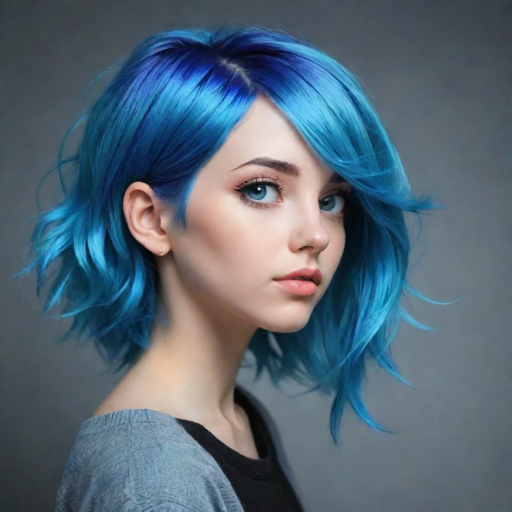 aiamazing digital art profile pic of a girl with blue hair awesome portrait 2