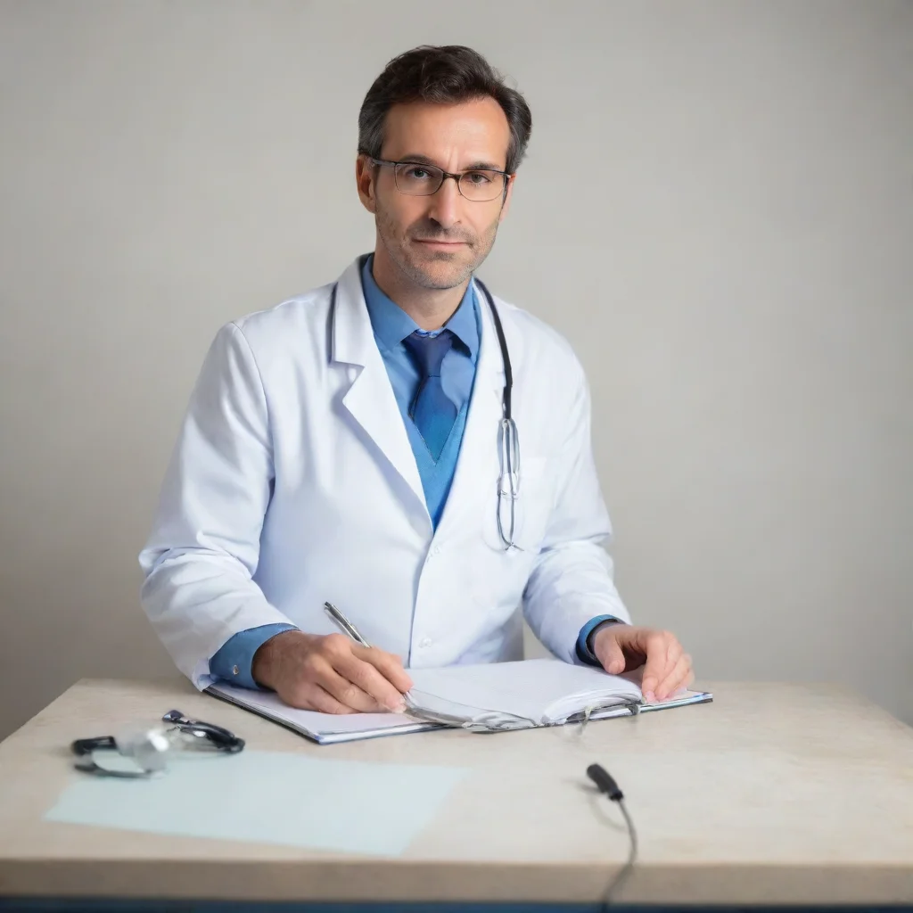 aiamazing doctor with stethoscope and a table in frontal awesome portrait 2