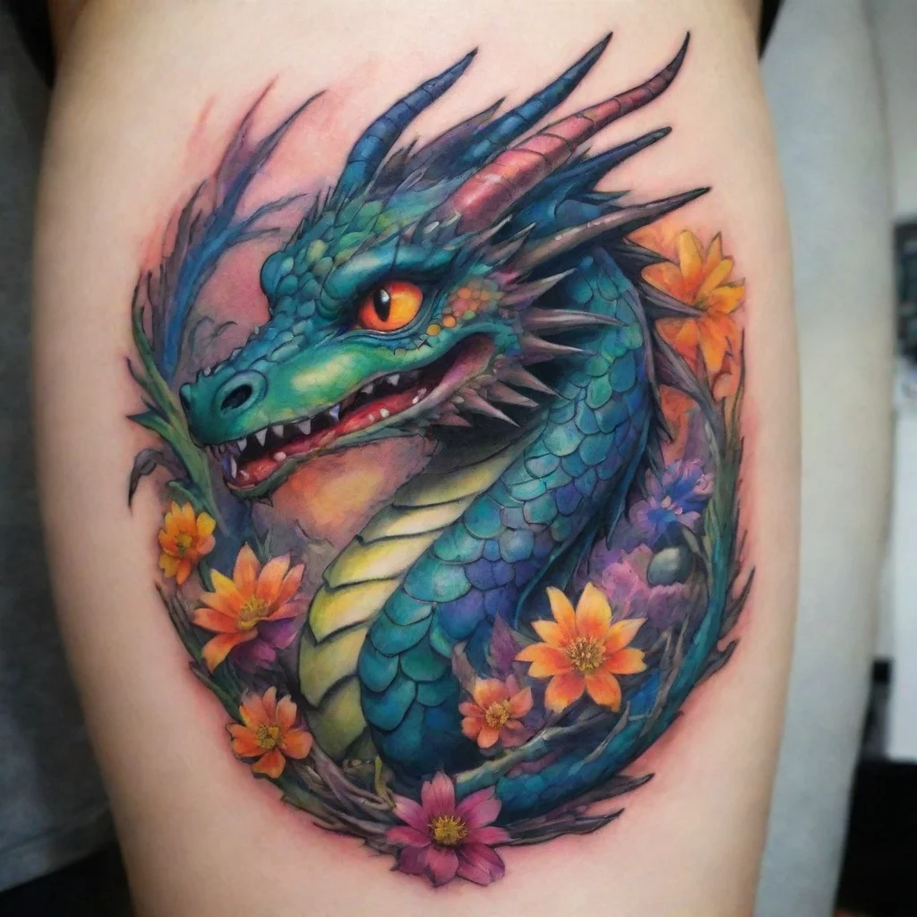 amazing dragon colorful anime ghibli tattoo