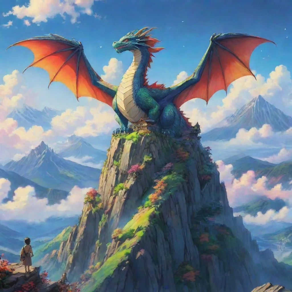 aiamazing dragon colorful anime ghibli wonderful mountain top