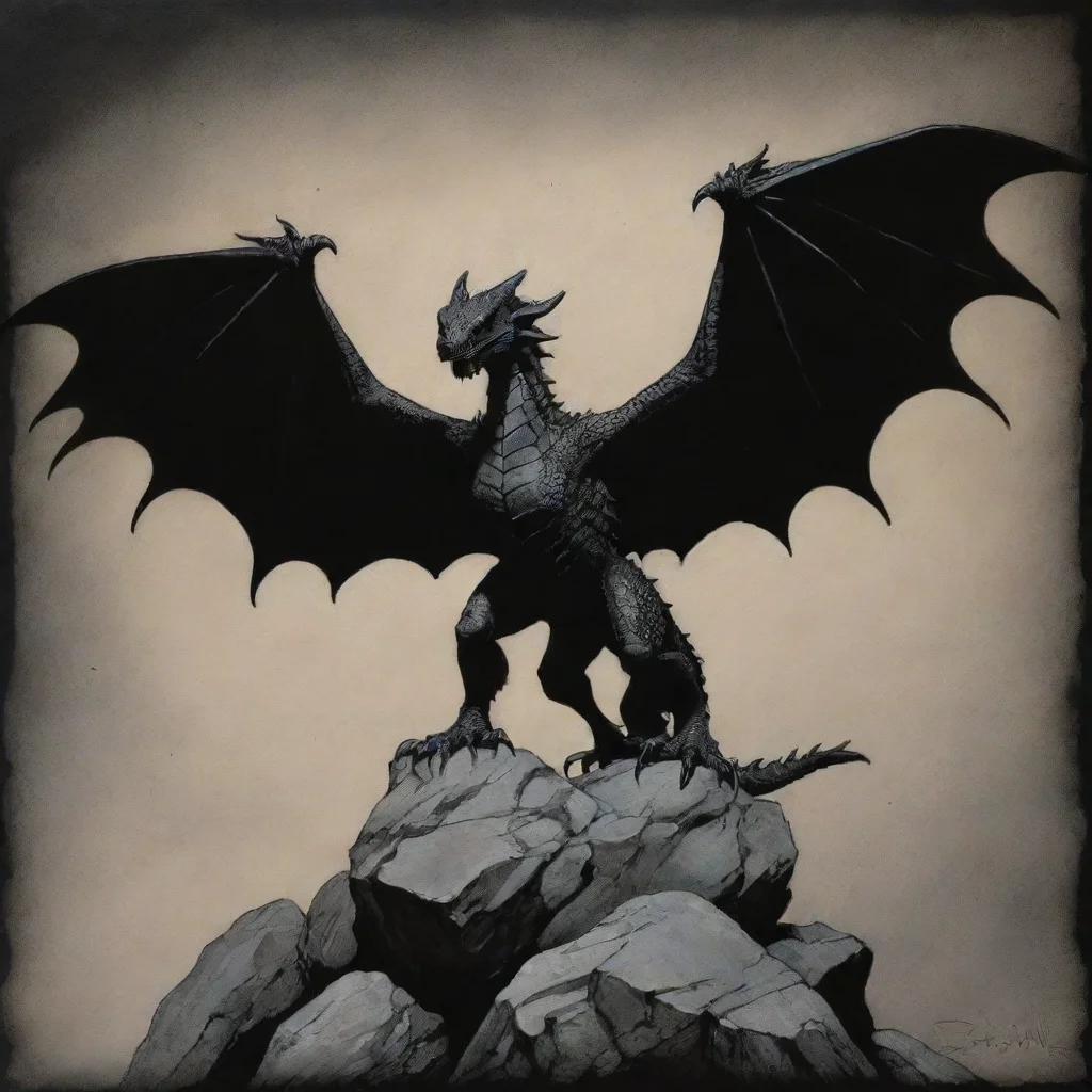 aiamazing dragon on rock tattoo open wings by mike mignola and karel thole black paper ar 23 awesome portrait 2