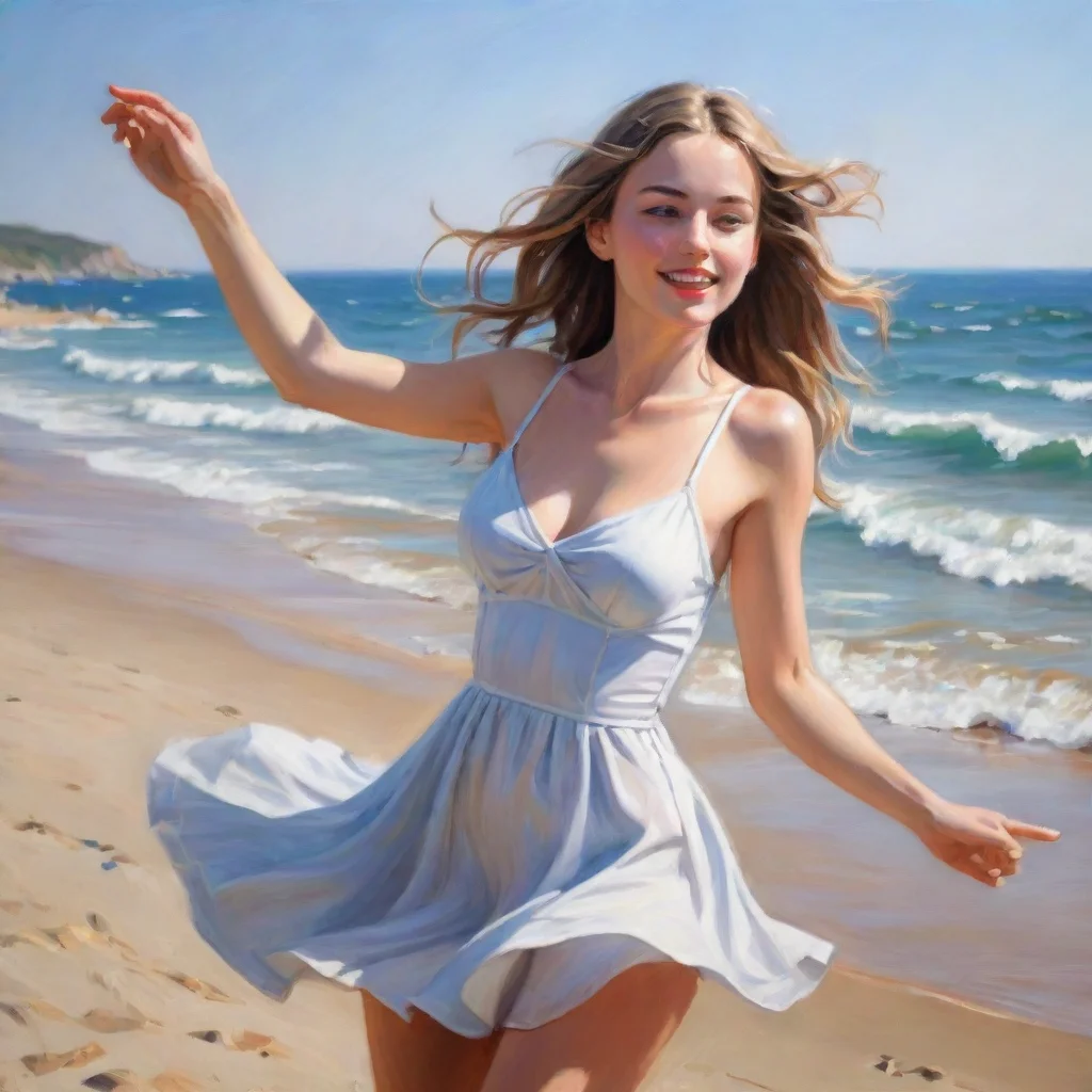 aiamazing draw a white girl in her twenties dancing on the beach in the summer%2C with deep details and superior quality awesome portrait 2