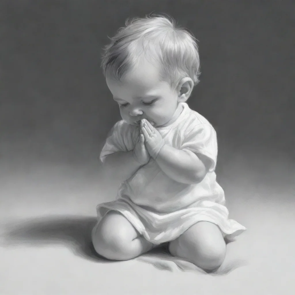 aiamazing drawing of a baby boy kneeling and praying in black and white awesome portrait 2