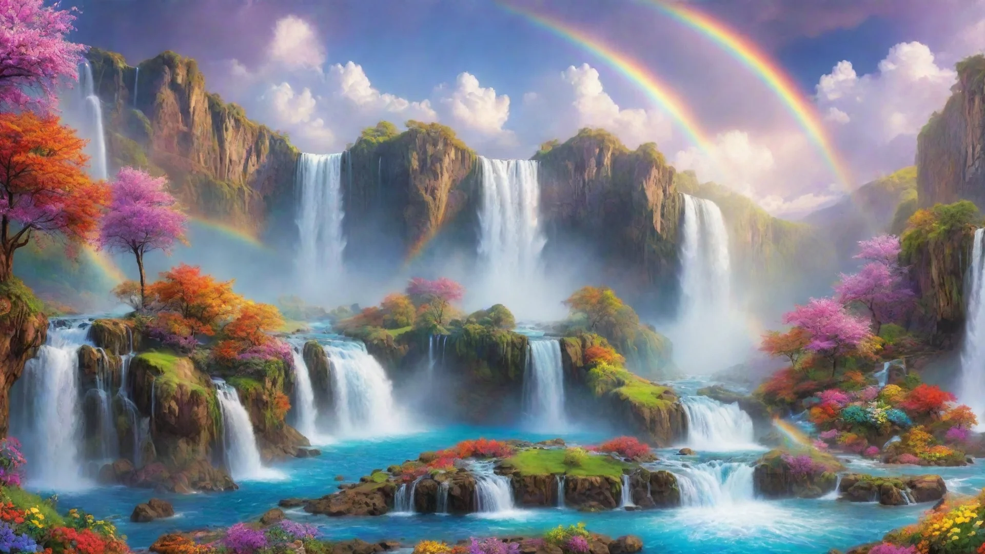 amazing dreamy colorful landscape alian world amazing beautiful utopian colors flowers waterfalls rainbows clouds awesome portrait 2 wide