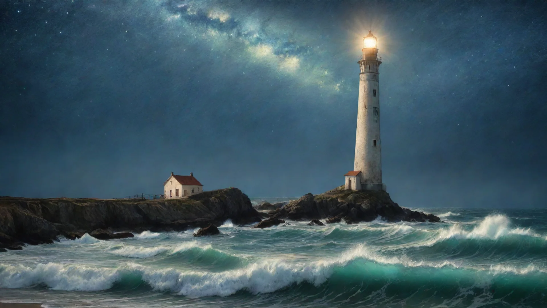 aiamazing dreamy lighthouse  dramatic lighting van gogh starry night magical atmosphere by renato muccillo a awesome portrait 2 wide