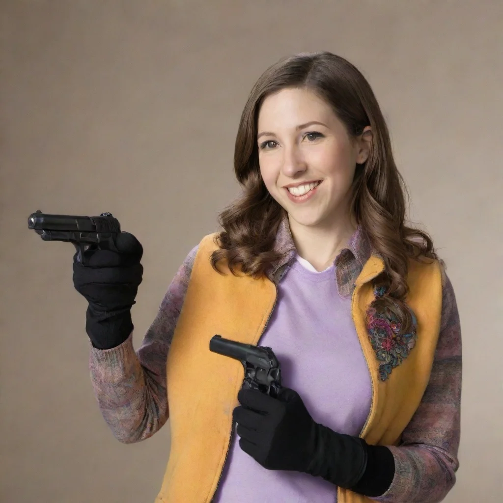 amazing eden sher as sue heck from the middle smiling with black gloves and gun  awesome portrait 2