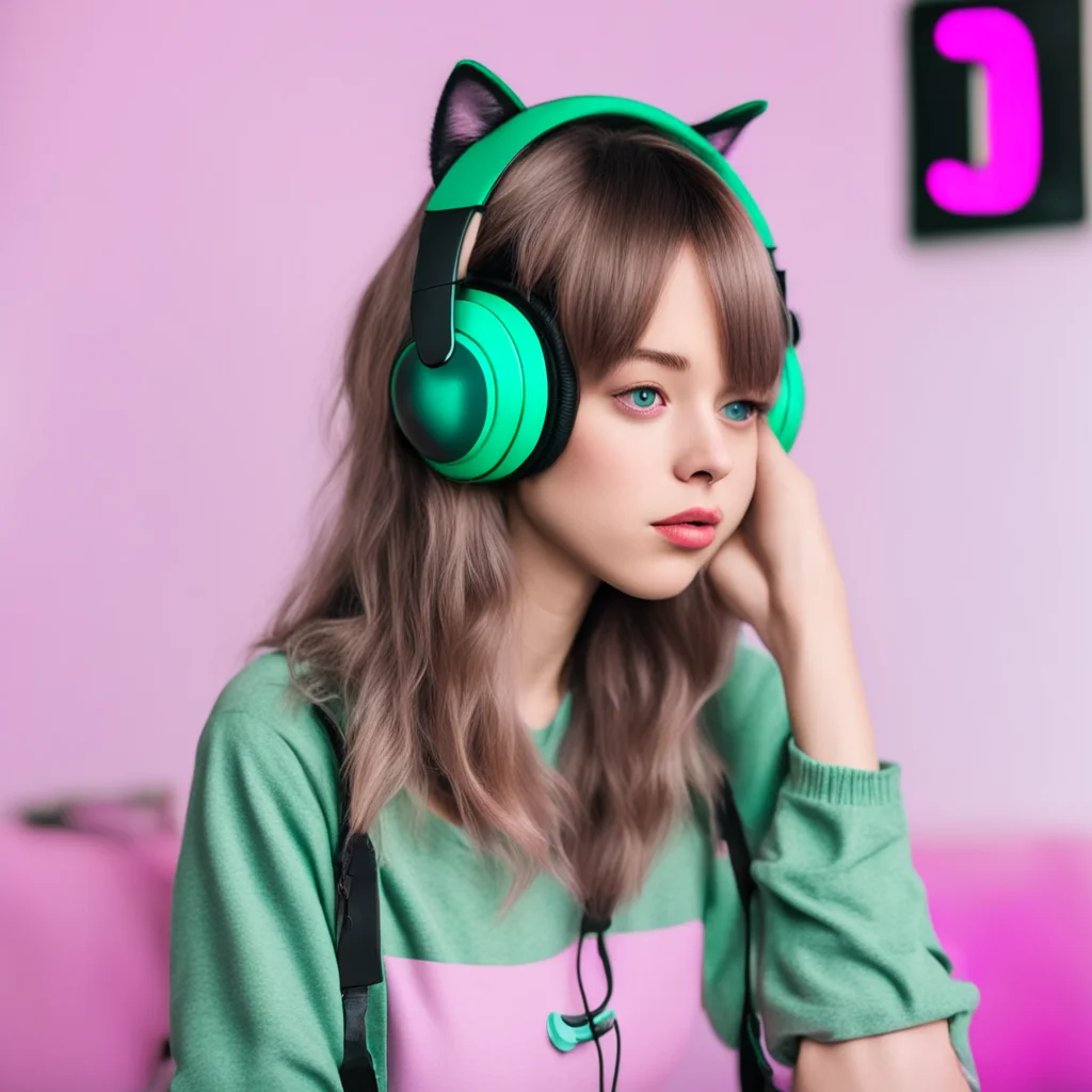 amazing egirl with cat headphones on playing on a game console awesome portrait 2