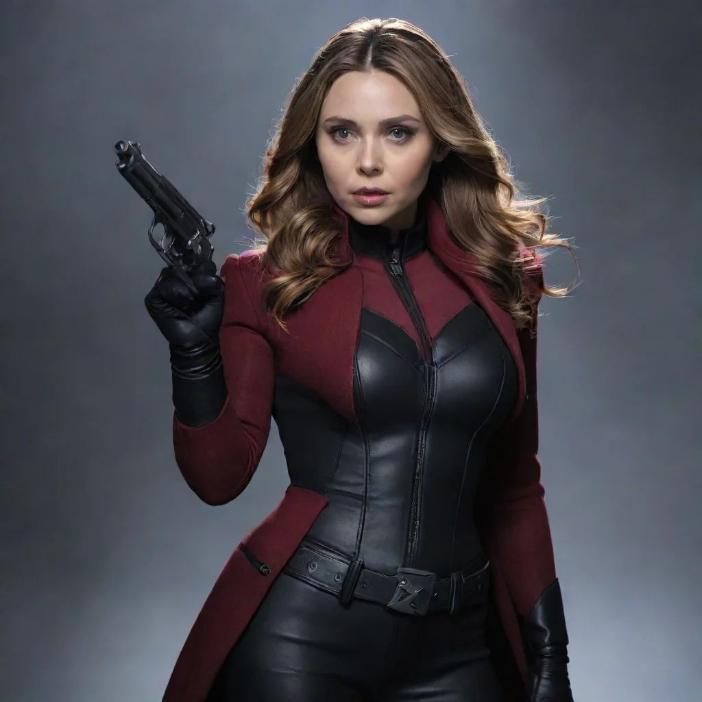 amazing elizabeth olsen as scarlett witch with black gloves and gun awesome portrait 2