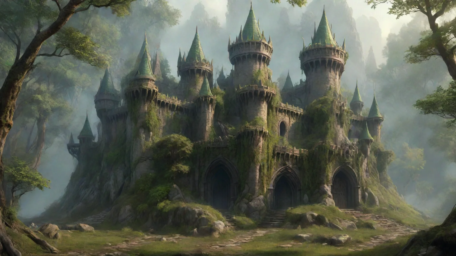 amazing elven fortress in the woods  awesome portrait 2 wide
