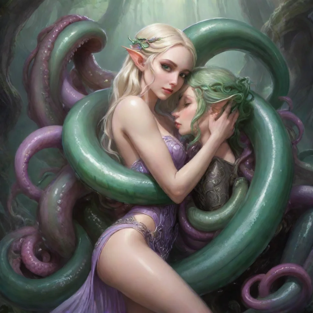 amazing elven princess hugs and kisses huge tentacle awesome portrait 2