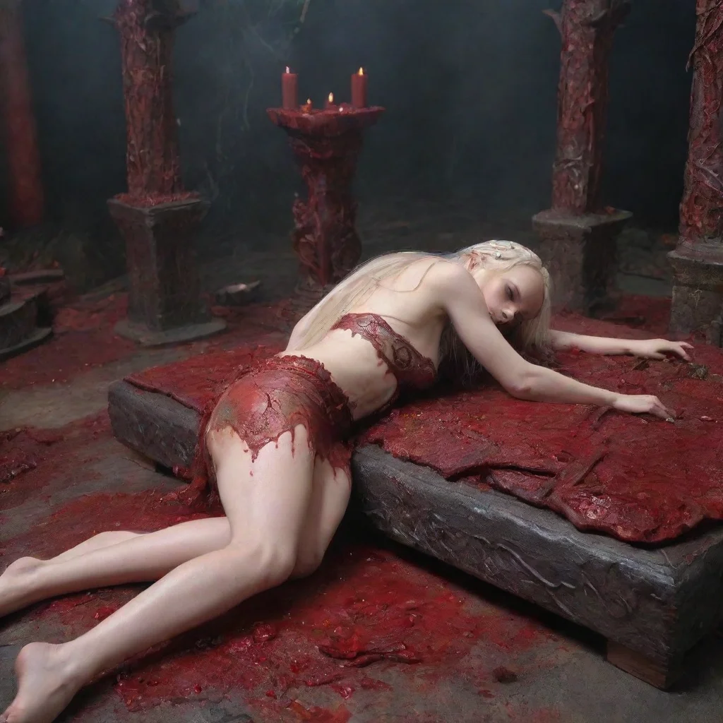 amazing elven princess lays on bloody ritual altar awesome portrait 2