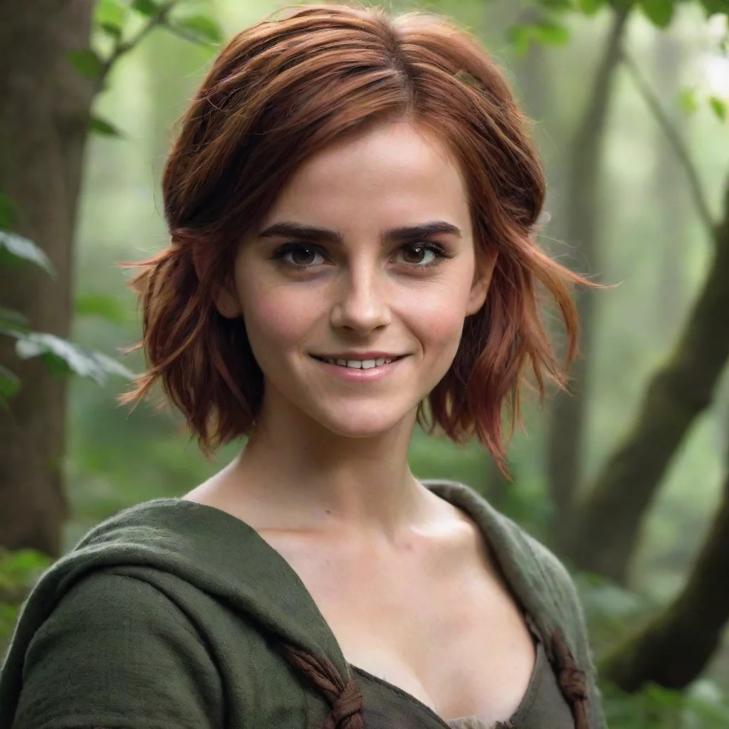 amazing emma watson as a druid rogue dnd short red hair beautiful petite symmetrical face grinning mischiev awesome portrait 2