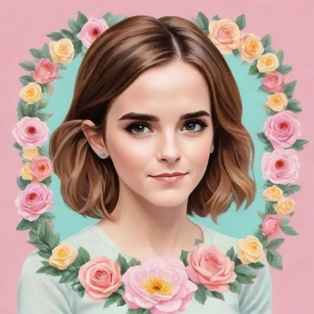 aiamazing emma watson cartoonize pastel graphic with flower frame awesome portrait 2