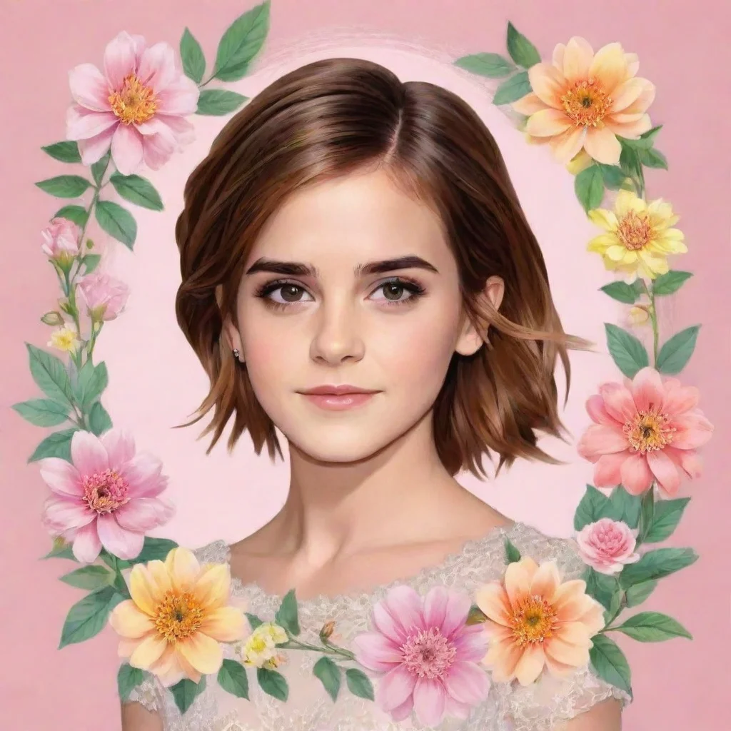 amazing emma watson cartoonize pastel graphic with flower frame. make the flower frame around picture  awesome portrait 2