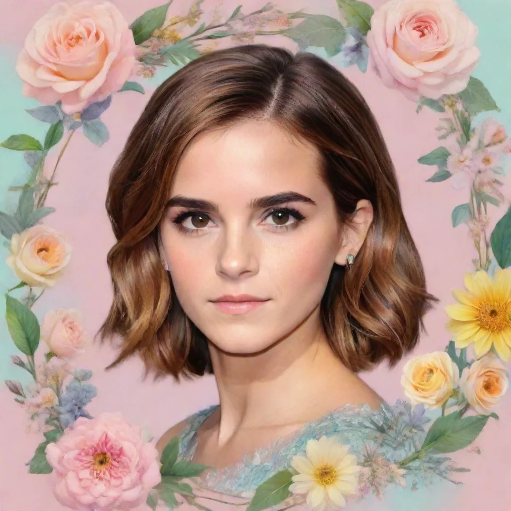 aiamazing emma watson pastel graphic with flower frame awesome portrait 2