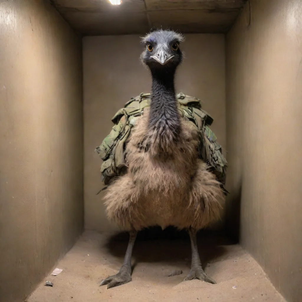 aiamazing emu in a bunker wearing combat gear awesome portrait 2