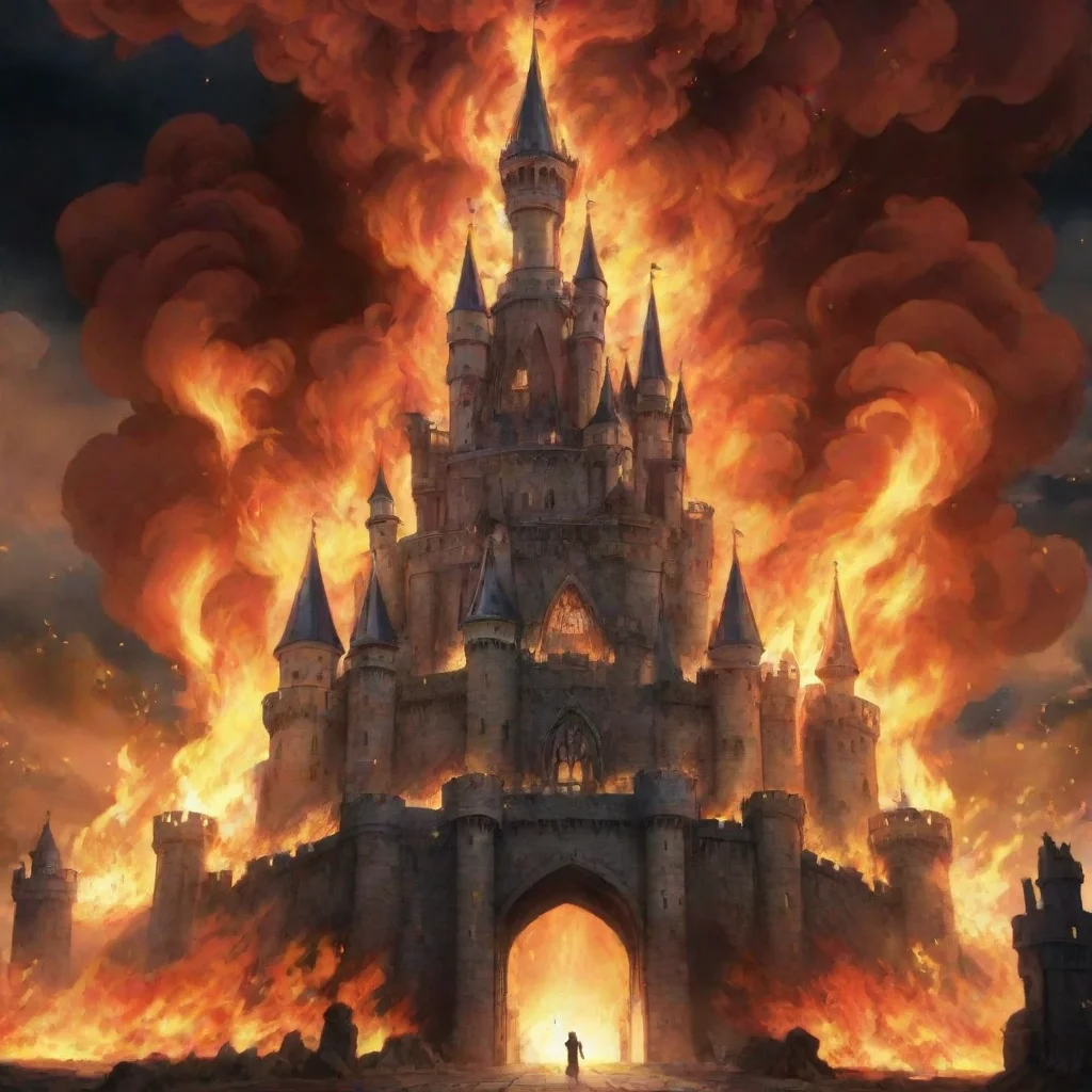 amazing epic castle on fire anime  awesome portrait 2