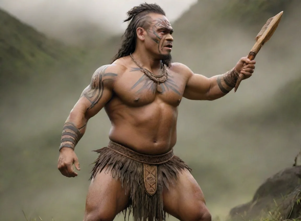 aiamazing epic character strong haka kind hearted warrior pacific islander new zealand maori wooden spear hd wow realistic  awesome portrait 2 landscape43