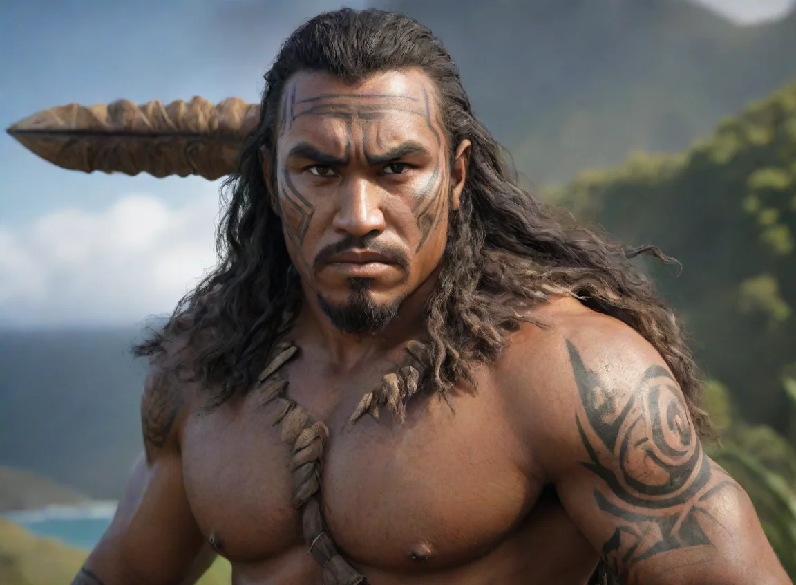 aiamazing epic character strong kind hearted warrior pacific islander new zealand maori wooden spear hd wow realistic  awesome portrait 2 landscape43