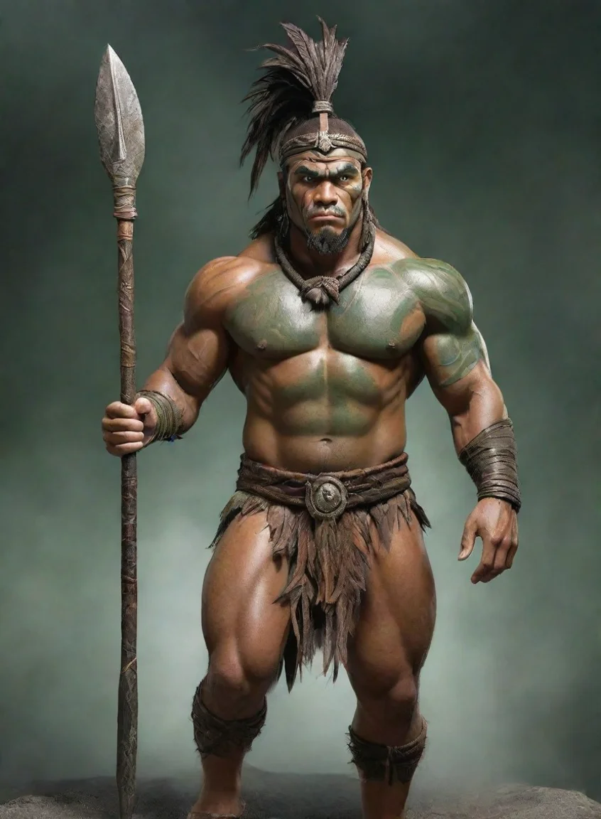 aiamazing epic character strong warrior pacific islander greenstone spear fearsome hd wow awesome portrait 2 landscape43