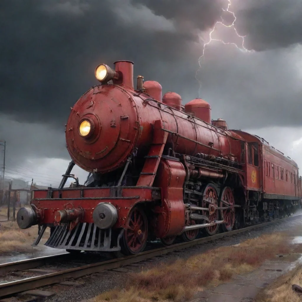amazing epic red steampunk gothic train in a wasteland detailed photorealistic rainy lightning ar 169 awesome portrait 2