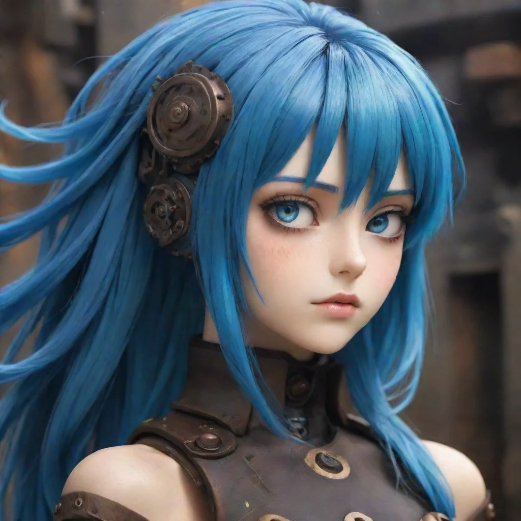 amazing epic strong immortal semi robot blue hair beautiful hd anime ghibli strong gritty environment steampunk best quality aesthetic hd awesome portrait 2