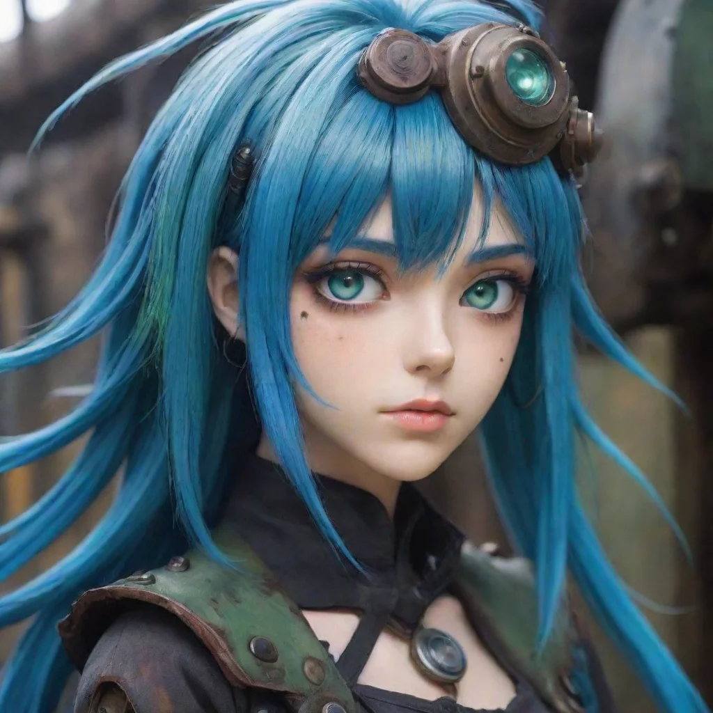 amazing epic strong immortal semi robot blue hair one green one blue eye beautiful hd anime ghibli strong gritty environment steampunk best quality aesthetic hd awesome portrait 2