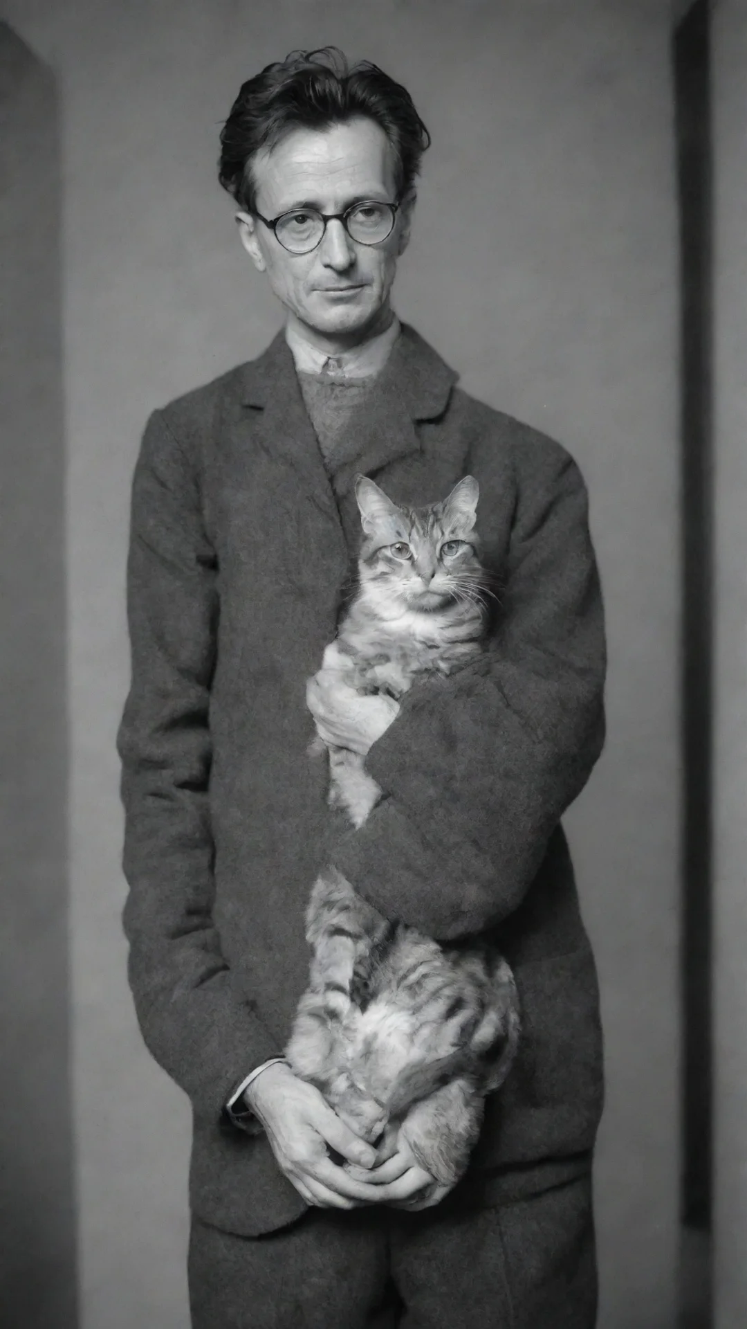 amazing erwin schrodinger  holding a cat awesome portrait 2 tall