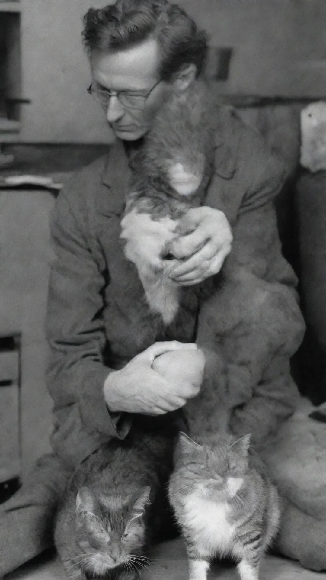 amazing erwin schrodinger  petting a cat awesome portrait 2 tall