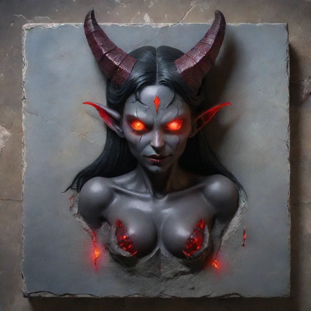 aiamazing evil succubus with red glowing eyes on a stone slab awesome portrait 2