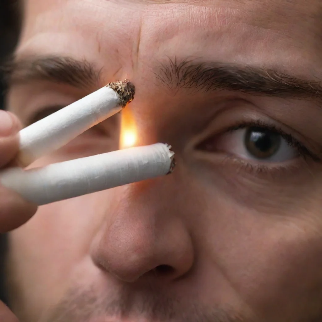 aiamazing extreme close up of lit cigarette being pushed into forehead awesome portrait 2