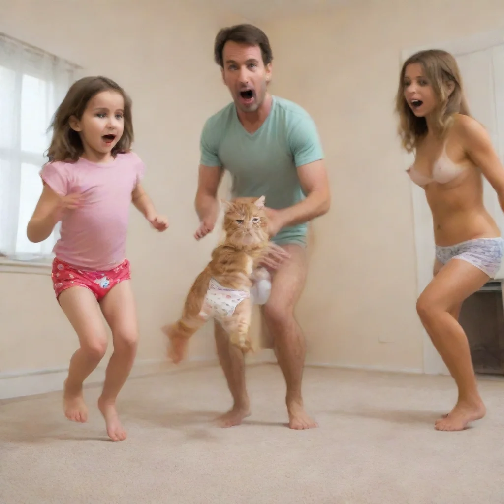 amazing family chasing cat in their underpants awesome portrait 2