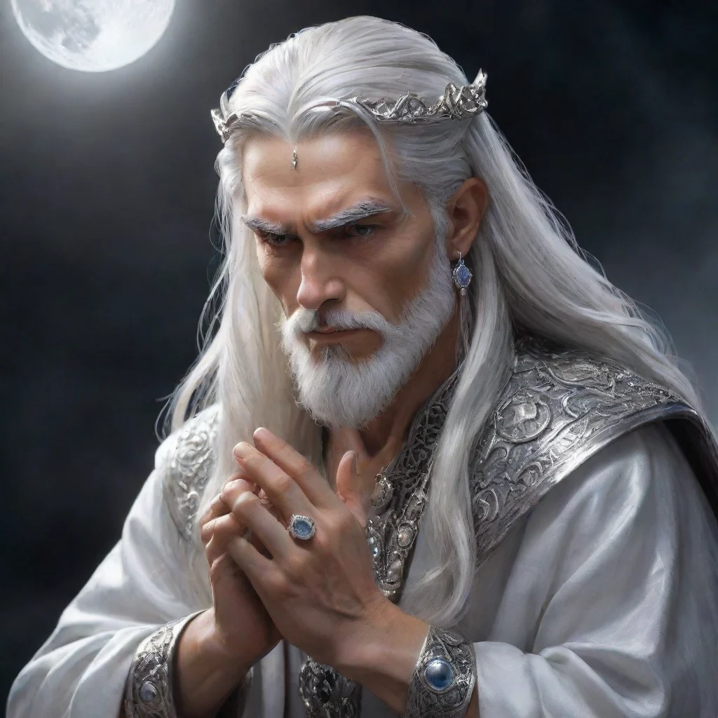 aiamazing fantasy art silver hair man god moon crustal rings king wisdom grace awesome portrait 2