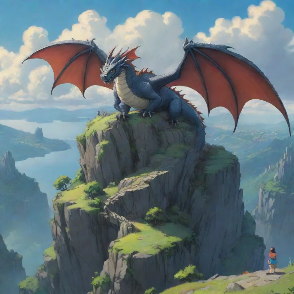 aiamazing fantasy environment dragon on high cliff studio ghibli miazaki anime best quality artstation still